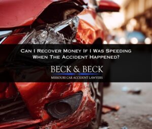 Front of car smashed in after a speeding accident illlustrating a case handled by Beck & Beck Missouri Car Accident Lawyers