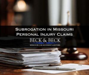 Stack of legal documents pertaining to subrogation in a Missouri car accident claim handled by Beck & Beck Missouri Car Accident Lawyers