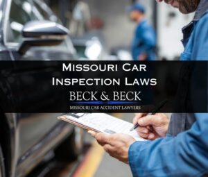 Car being inspected by a technician in Missouri related to a car crash case handled by Beck & Beck Missouri Car Accident Lawyer