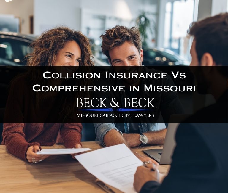 Young couple discussing collision insurance vs comprehensive with an insurance agent in Missouri