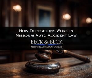 Judge’s gavel on a courtroom desk, representing depositions in a Missouri auto accident case handled by Beck & Beck Missouri Car Accident Lawyers.