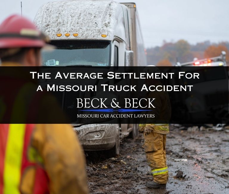 Accident scene involving an 18-wheeler truck in jackknife position blocking entire highway related to a case handled by Beck & Beck Missouri Car Accident Lawyers