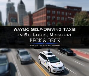 Waymo driverless taxi in traffic in St. Louis Missouri