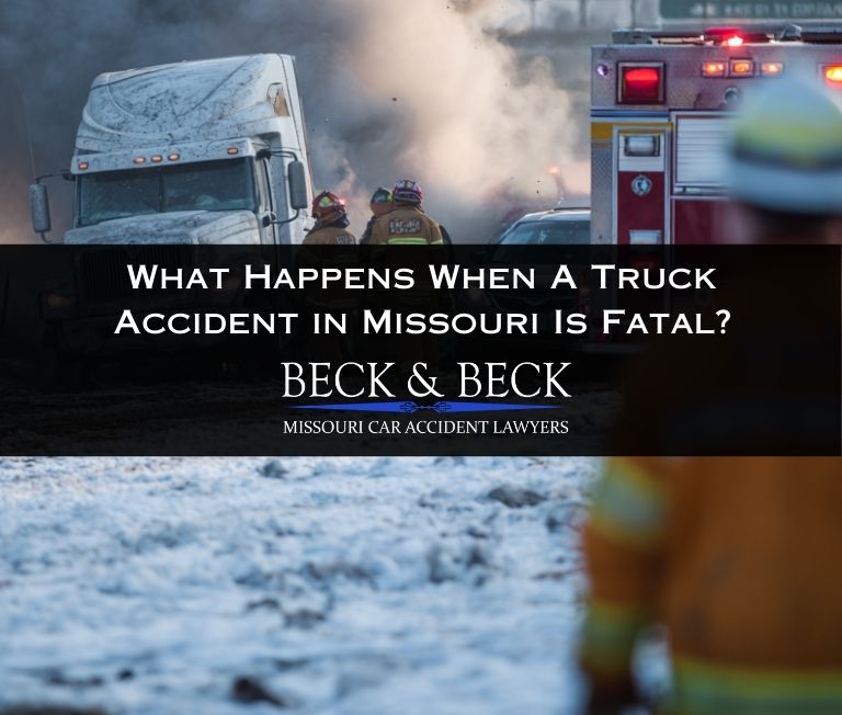 Fatal truck accident in the winter on a snowy highway in Missouri related to a case handled by Beck & Beck Missouri Car Accident Lawyers