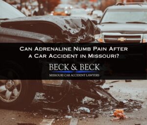 Pickup truck and an SUV after an intersection accident in St. Louis, Missouri illustrating how adrenaline can numb pain after a car accident in Missouri