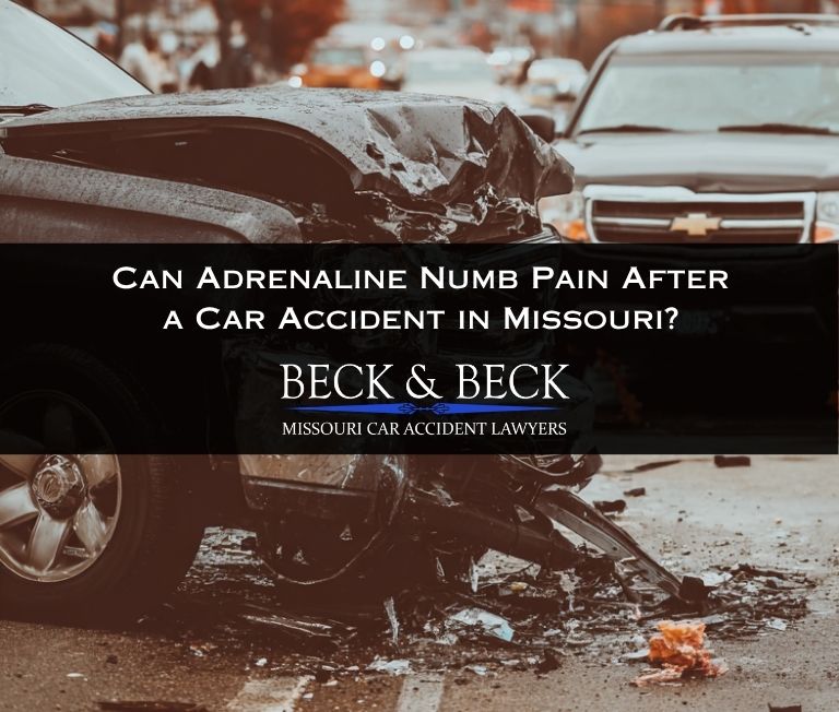 Pickup truck and an SUV after an intersection accident in St. Louis, Missouri illustrating how adrenaline can numb pain after a car accident in Missouri