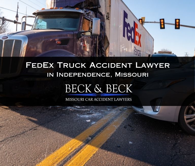 FedEx truck accident in an intersection in Independence, Missouri related to a case handled by Beck & Beck Missouri Car Accident Lawyers