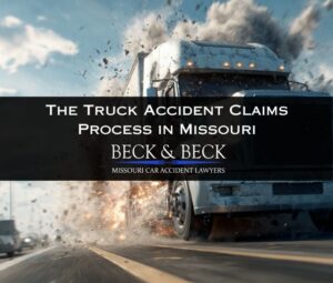 Out of control semi-truck on a highway in Missouri illustrating the truck accident claims process in Missouri