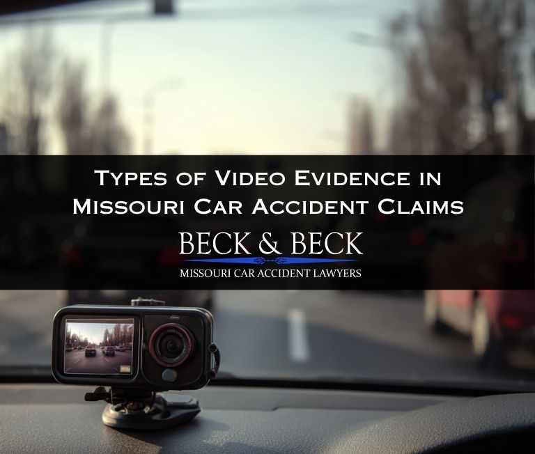 Dashcam in a car in traffic in St. Louis, Missouri illustrating types of video evidence in Missouri car accident claims
