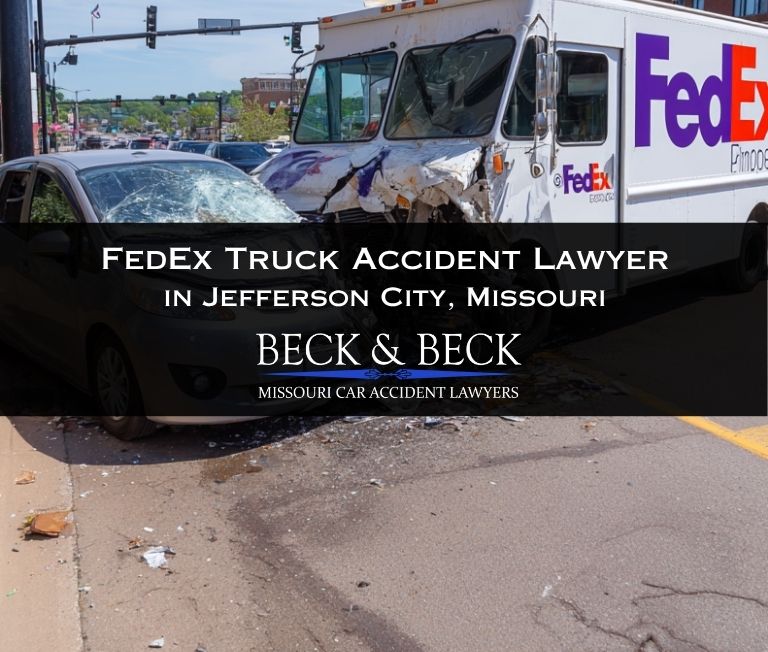 Accident involving a FedEx delivery truck in Jefferson City, Missouri related to case handled by Beck & Beck Missouri Car Accident Lawyers