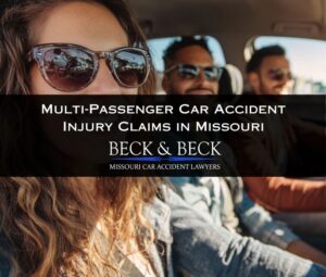 Car with multiple passengers carpooling to work in heavy traffic in St. Louis, Missouri