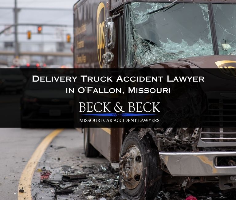 Crash involving a brown UPS delivery truck in O'Fallon, Missouri related to a case handled by Beck & Beck Missouri Car Accident Lawyers