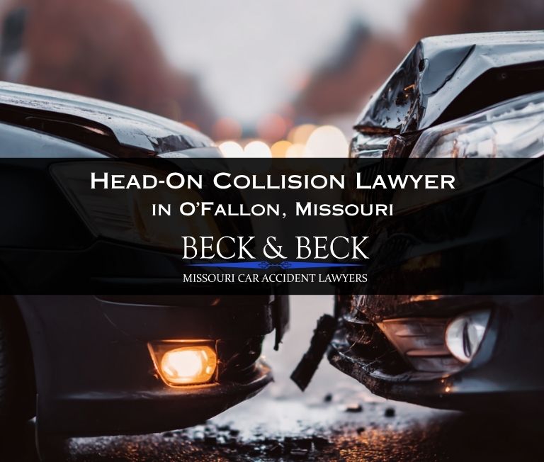 Two cars crashed into the fronts of each other in O'Fallon, Missouri related to a head-on collision case handled by Beck & Beck Missouri Car Accident Lawyers