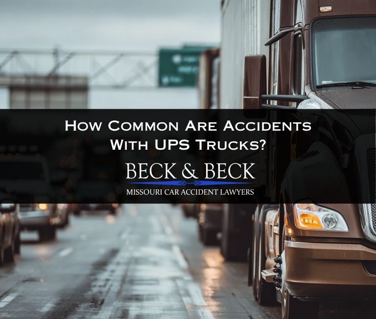 UPS semi-truck on a highway in heavy traffic in Missouri