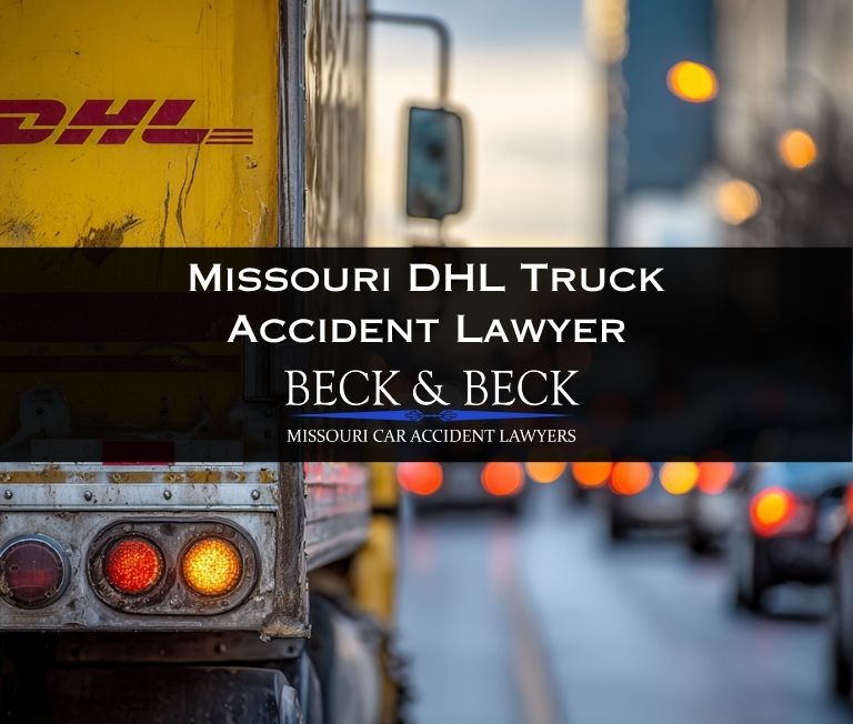 DHL delivery truck in heavy traffic in St. Louis, Missouri