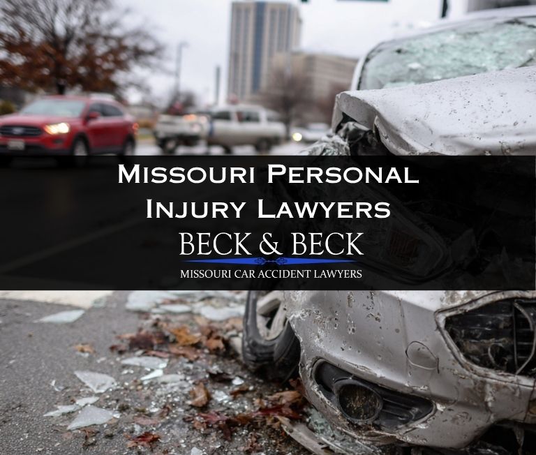 Crashed car in an intersection in St. Louis, Missouri illustrating Beck & Beck's specialization as award-winning Missouri personal injury lawyers