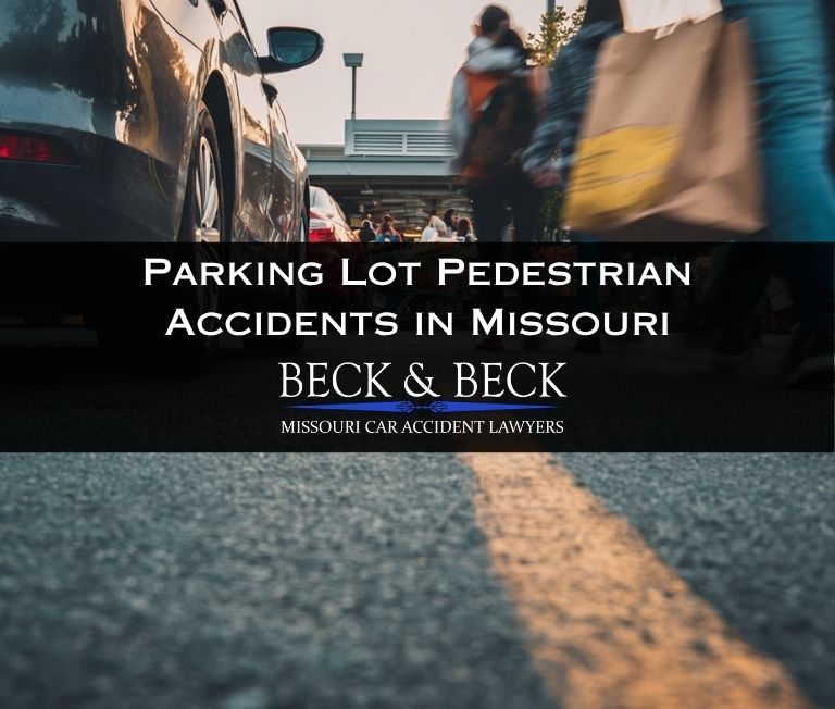 Busy parking lot with cars and pedestrians in St. Louis, Missouri