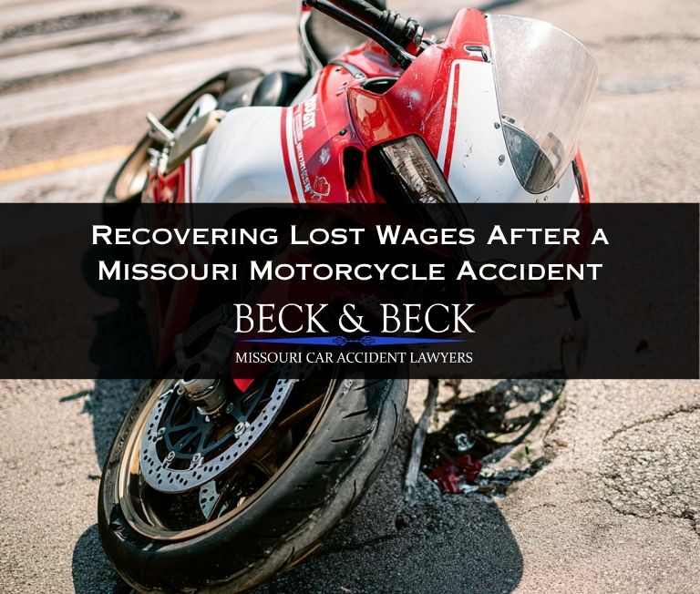 Crashed Ducati motorcycle at an intersection in St. Louis, Missouri