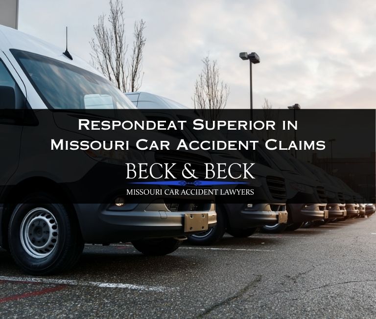 Row of company vehicles illustrating respondeat superior in Missouri car accident claims
