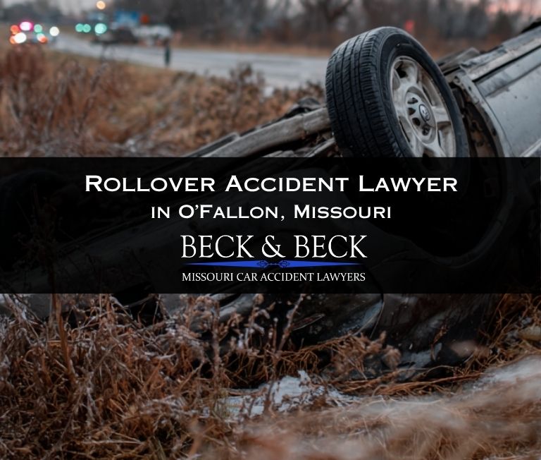 Car flipped upside down in a ditch in O'Fallon Missouri related to a rollover case handled by Beck & Beck Missouri Car Accident Lawyers