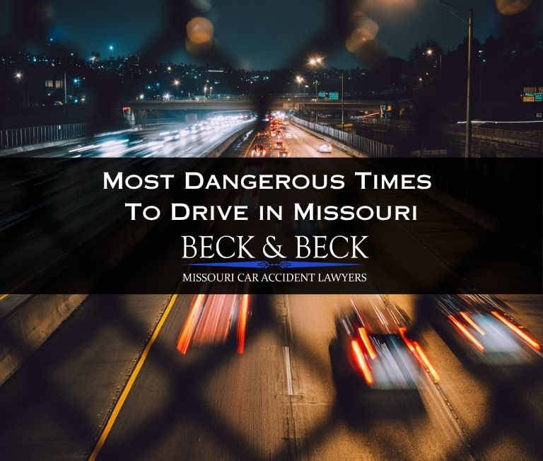 Heavy traffic at night on the freeway in St. Louis illustrating the most dangerous times to drive in Missouri