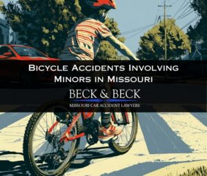 Child on his bicycle crossing the street with a car approaching in St. Louis, Missouri