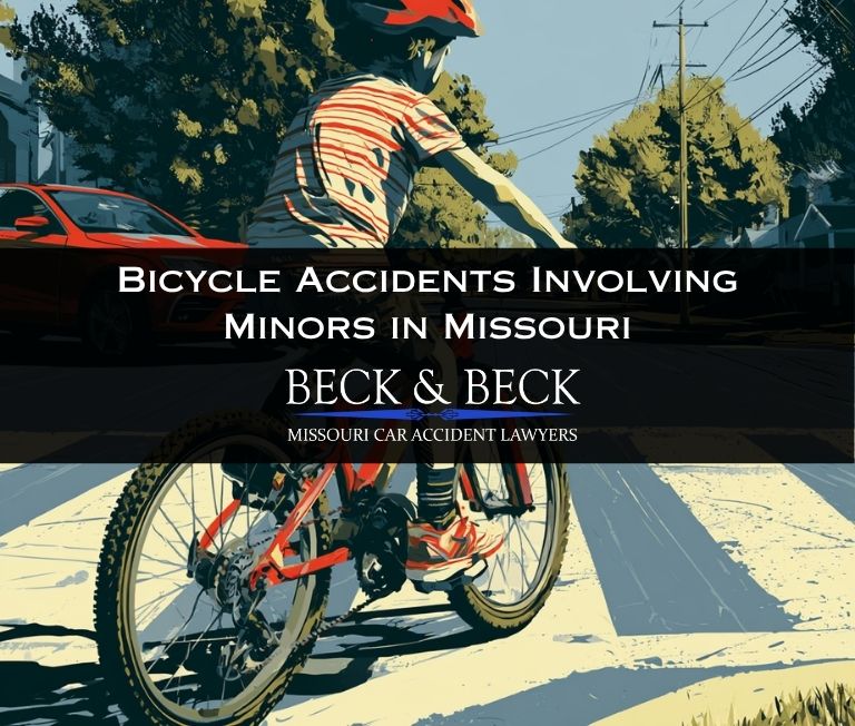 Child on his bicycle crossing the street with a car approaching in St. Louis, Missouri