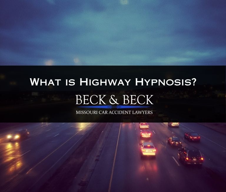 Busy traffic on I-44 in Joplin, Missouri illustrating highway hypnosis in Missouri.
