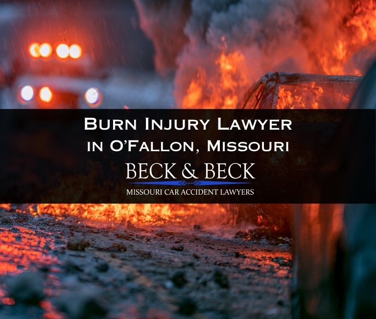 Crashed car on fire on the highway in O'Fallon, Missouri