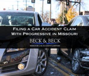 Two crashed cars related to a Progressive insurance claim in St. Louis, Missouri