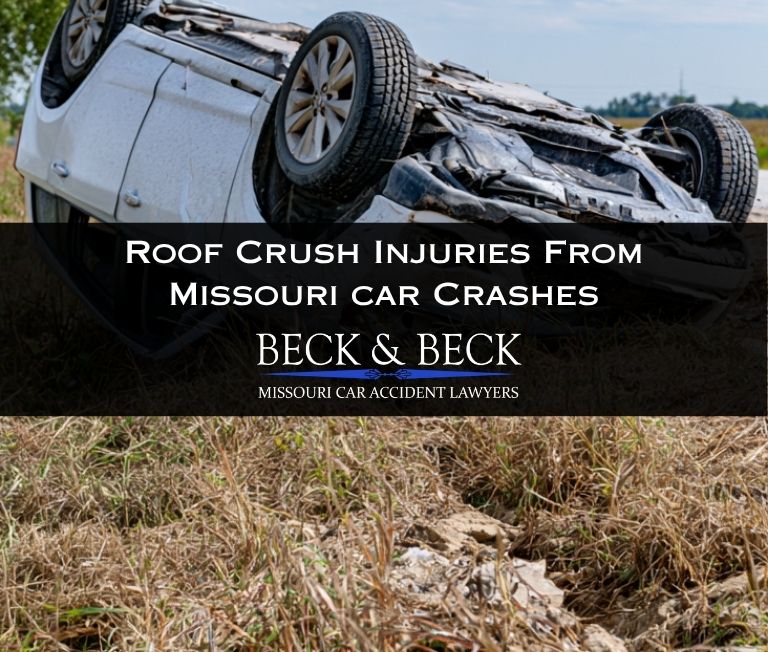 Car flipped upside down with crushed roof after hitting a highway median in Missouri