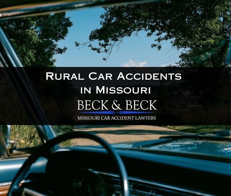 Car driving in a the rural countryside outside Joplin, Missouri