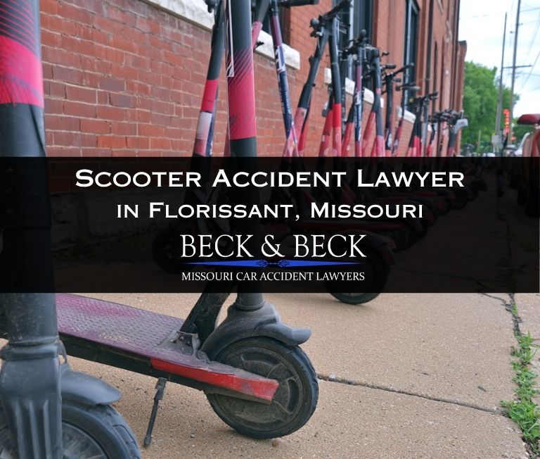 Electric scooters in downtown Florissant, Missouri related to a case handled by Beck & Beck Missouri Car Accident Lawyers