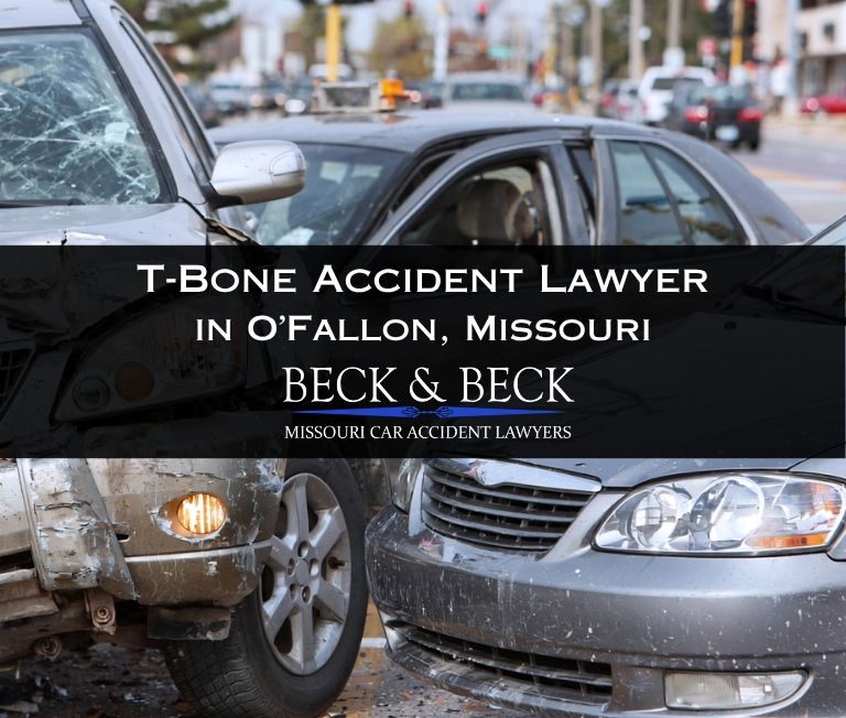 Broadside car crash with front of an SUV crashed into the passenger door of another car in O'Fallon, Missouri