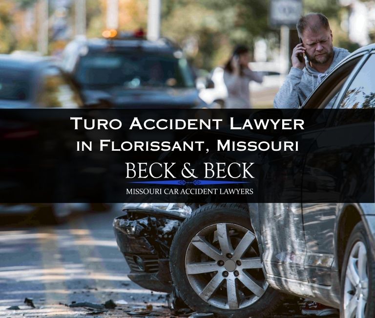 Car accident scene involving a Turo rental car, driver is on phone to report hit and run, vehicle speeding away from person on phone, Florissant, Missouri