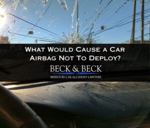 View from inside of a car after an accident where the airbag did not deploy in St. Louis, Missouri