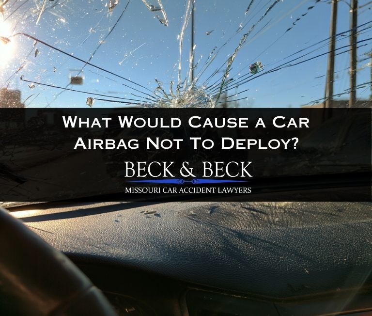 View from inside of a car after an accident where the airbag did not deploy in St. Louis, Missouri