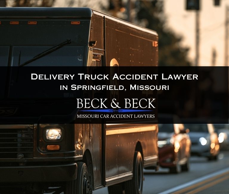 UPS delivery truck in traffic in Springfield, Missouri related to a case handled by Beck & Beck Missouri Car Accident Lawyers