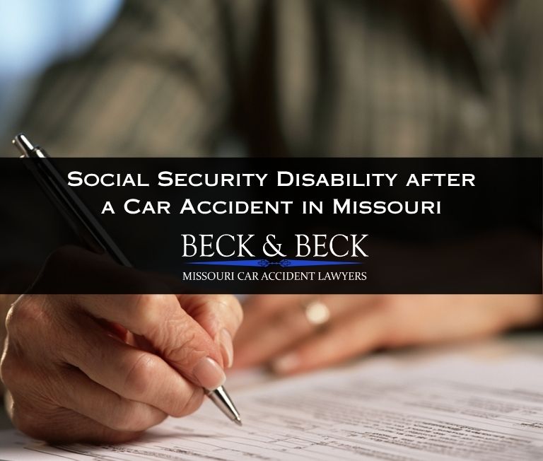 Car accident victim filling out social security disability forms after a crash in Missouri
