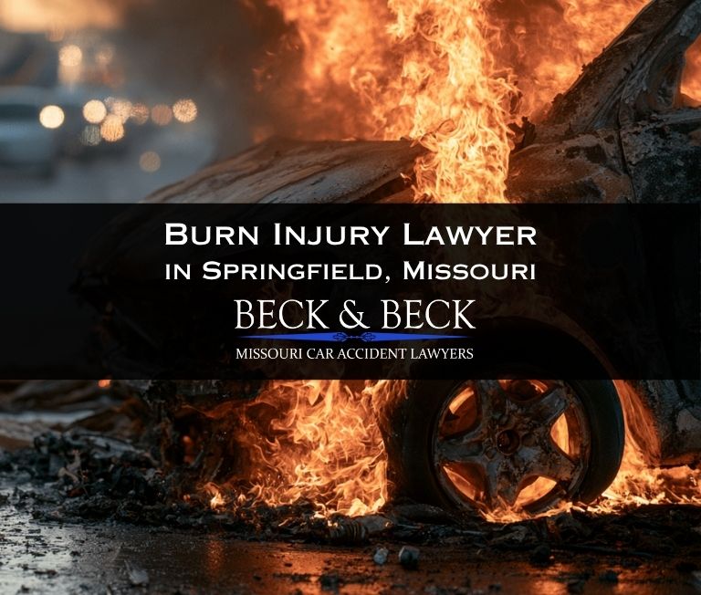 Car on fire after an accident on a highway in Springfield, Missouri