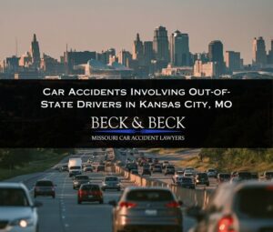 Out-of-state driver in traffic on highway in Kansas City, Missouri