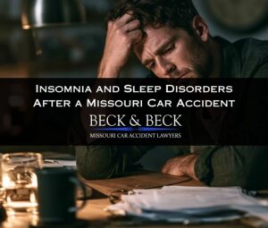 Car crash victim up late unable to focus on paperwork on a table in Missouri