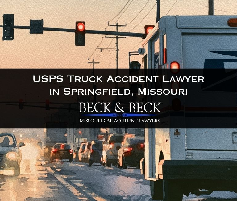 USPS mail truck in traffic in Springfield, Missouri